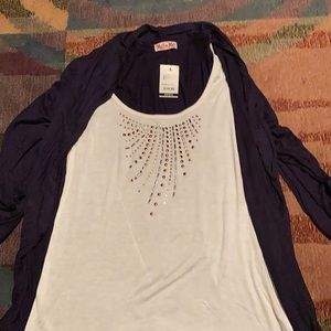 Mel & Mo black cardigan/white top medium